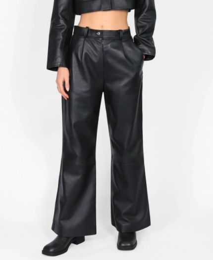 High waisted wide leg leather trousers