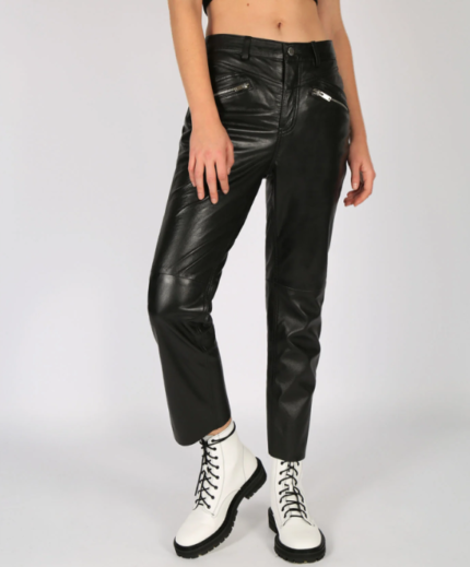 Mid rise leather trousers with zip pockets